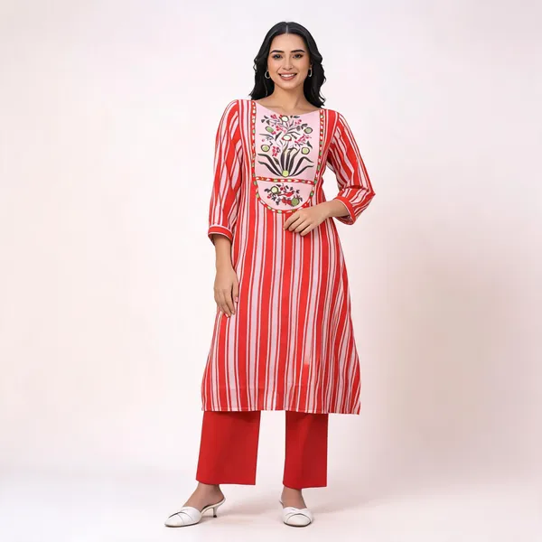 Red_Mul_Cotton_Straight_Striped_Kurta_Set_For_Women