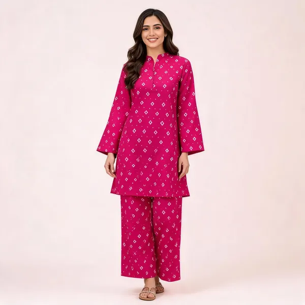 Pink_Cotton_Straight_Geometric_Print_Kurta_Set_For_Women