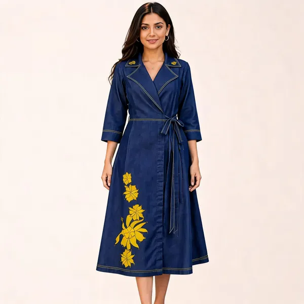 Navy_Blue_Denim_Wrap_Style_Midi_Dress_For_Women