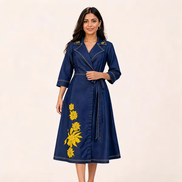 Navy_Blue_Denim_Wrap_Style_Midi_Dress_For_Women