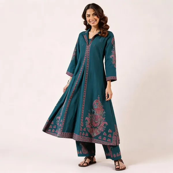 Teal_Cotton_Flared_Anarkali_Printed_Kurta_Set_For_Women