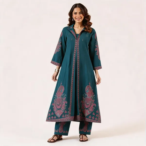 Teal_Cotton_Flared_Anarkali_Printed_Kurta_Set_For_Women