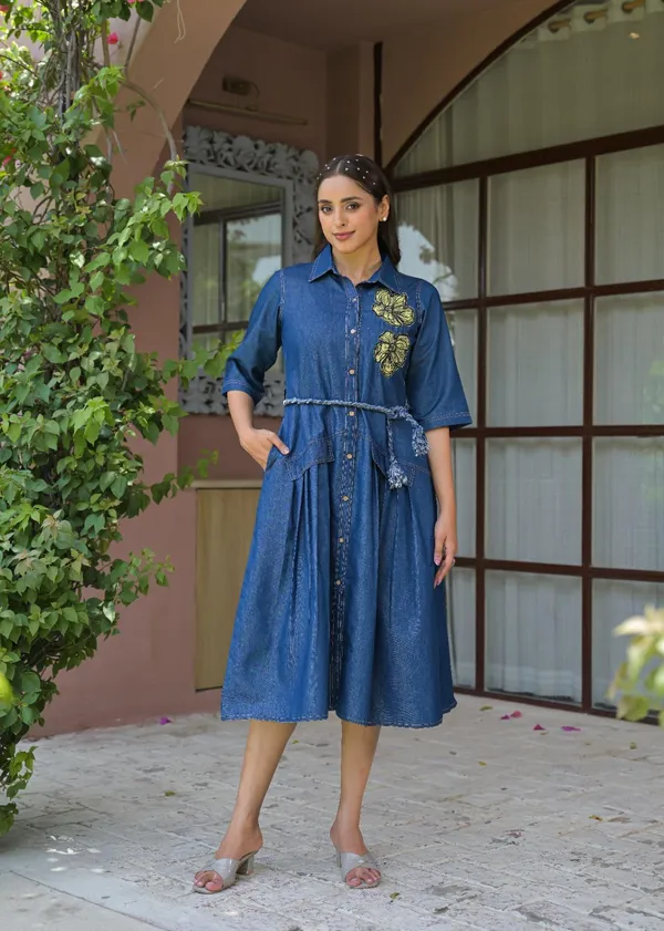 Blue_Denim_Flared_Midi_Shirt_Dress_For_Women