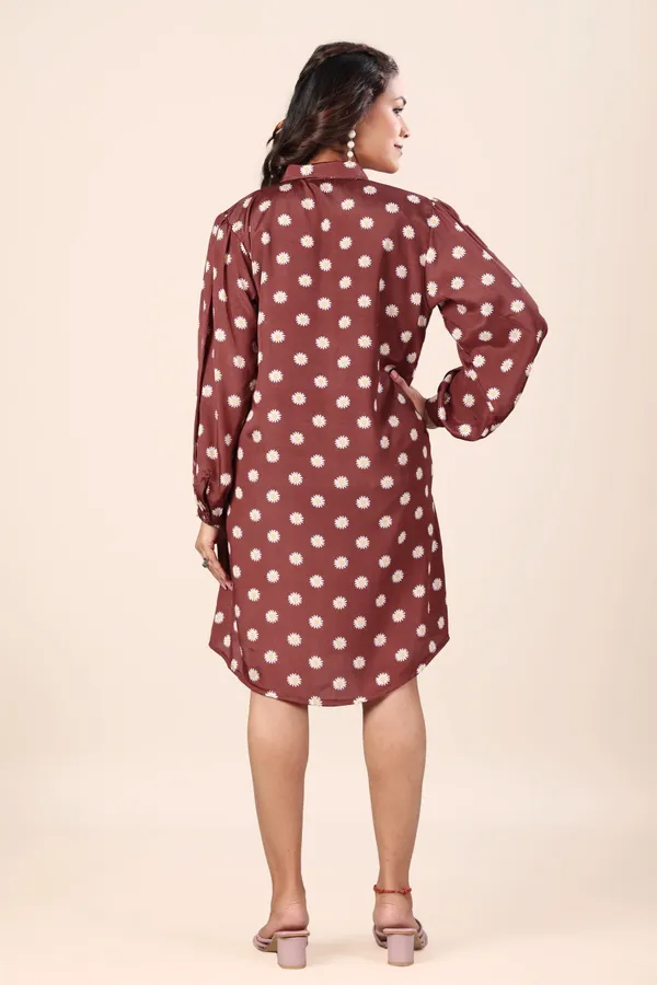 Maroon_Crepe_Floral_Print_Relaxed_Shirt_Dress_For_Women