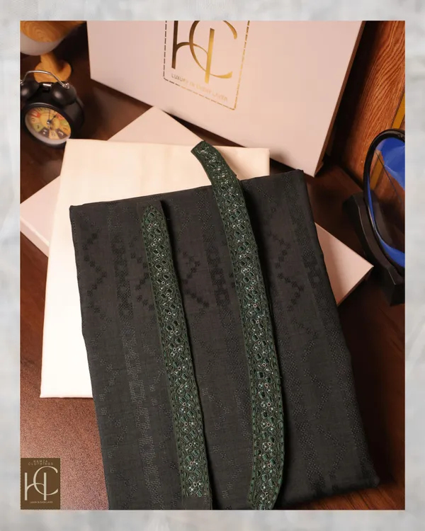 Yamni_Bottle_Green_Premium_Embroidered_Unstitched_Kurta_Pajama_For_Men_Set_Bottle_Green