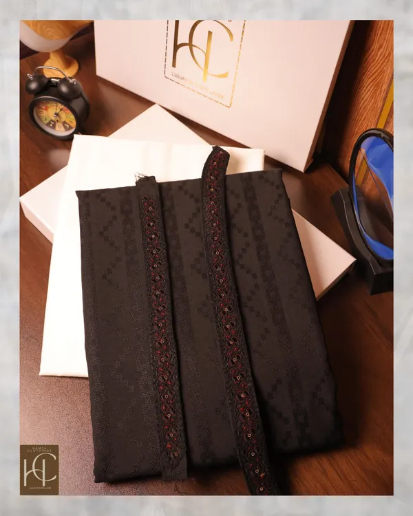 Yamni_Black_Self_Border_Premium_Embroidered_Unstitched_Kurta_Pajama_For_Men_Set_Black_Self_Border