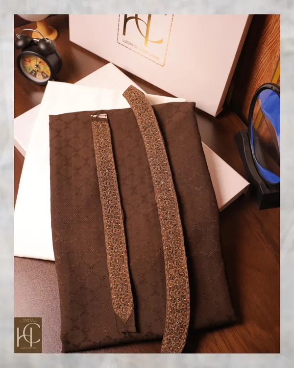 Yamni_Brown_Premium_Embroidered_Unstitched_Kurta_Pajama_For_Men_Set_Brown