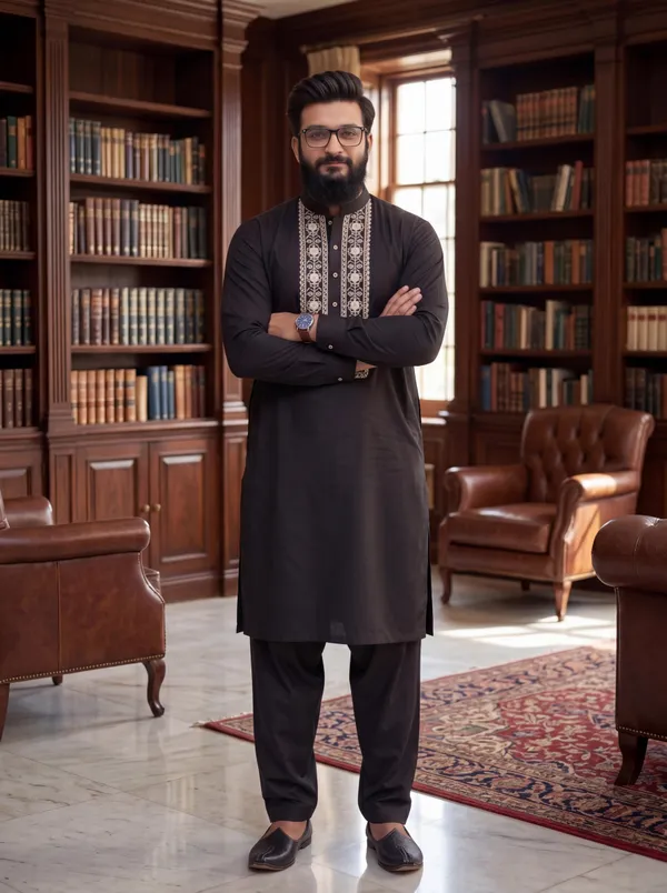 Taimoor_Kurta_Pajama_For_Men_Black_Resham_Embroidery_Collection_Black