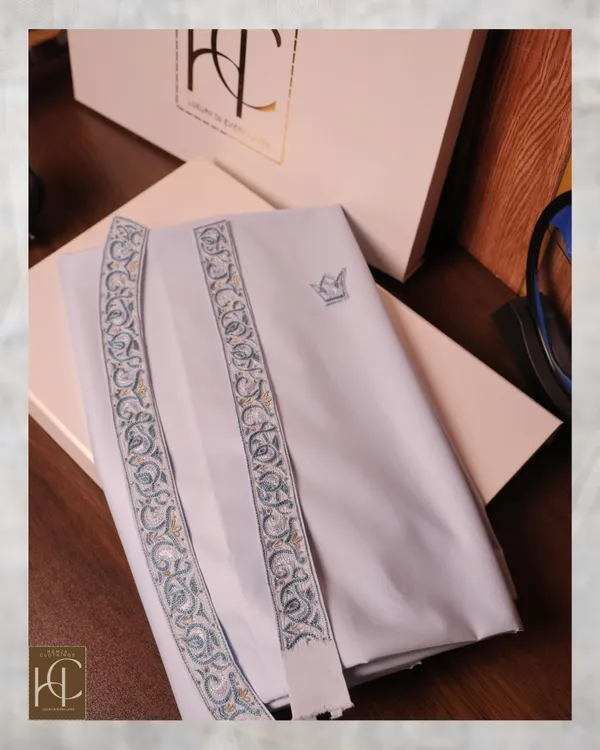 Pashto_Afghan_Kurta_Pajama_For_Men_Sky_Blue_Handmade_Resham_Work_Off_Warm_Grey