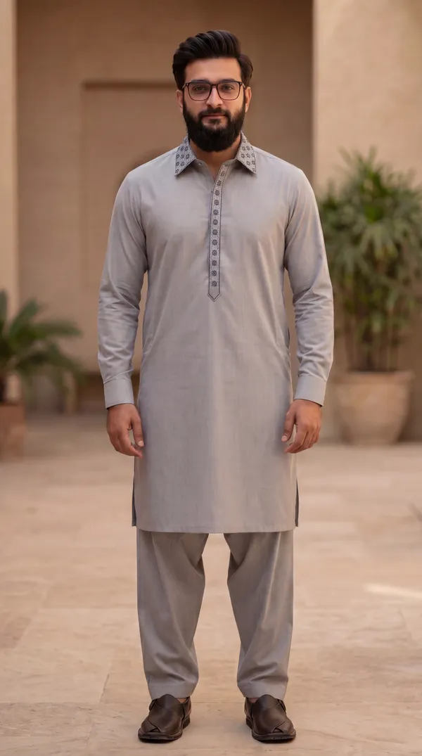 Pashmina_Texture_Collar_Kurta_Pajama_For_Men_Grey_Blue_Firozi_Blue