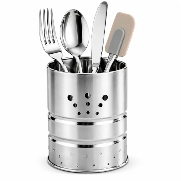 Silver_Stainless_Steel_Modern_Cutlery_Holder_Set_With_6_Spoons_Drainage_Holes