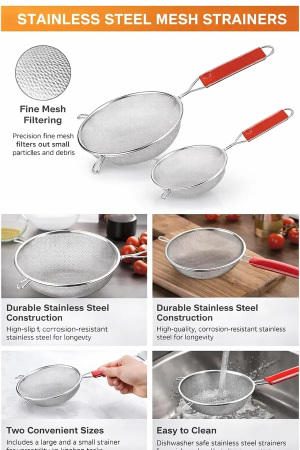 Red__And_Silver_Stainless_Steel_Fine_Mesh_Round_Kitchen_Strainer_Pack_Of_2
