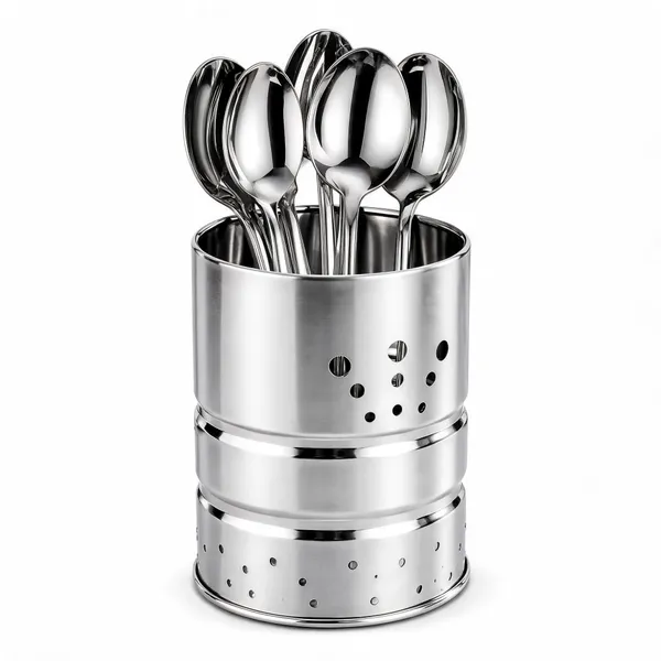Silver_Stainless_Steel_Modern_Cutlery_Holder_Set_With_6_Spoons_Drainage_Holes