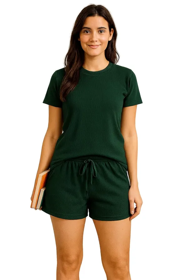 Women_S_Cotton_Ribbed_T_Shirt_And_Shorts_Set