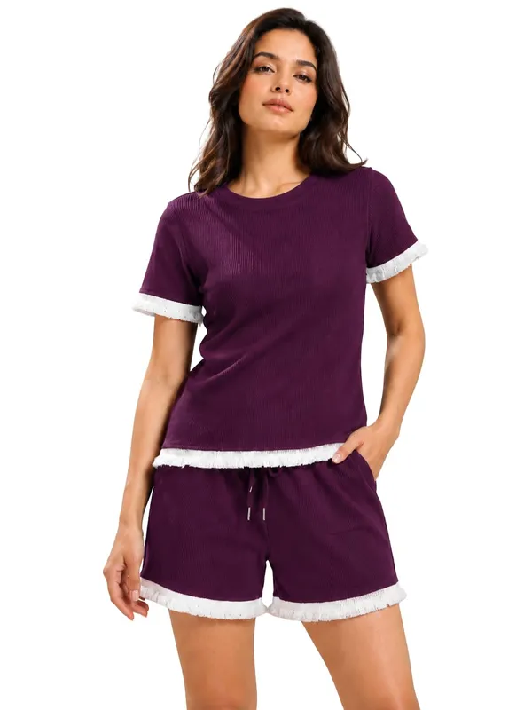 Women_S_Ribbed_T_Shirt_And_Shorts_Set