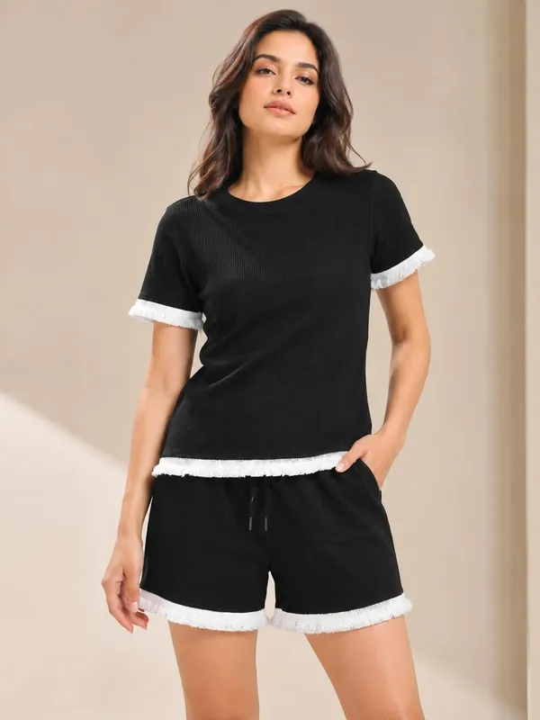 Women_S_Ribbed_T_Shirt_And_Shorts_Co_Ord_Set