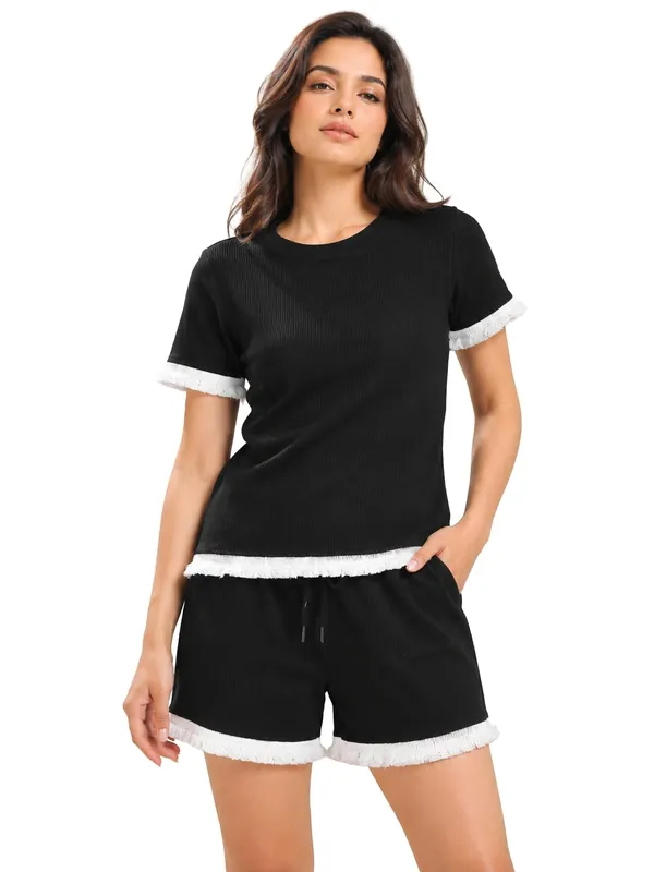 Women_S_Ribbed_T_Shirt_And_Shorts_Co_Ord_Set