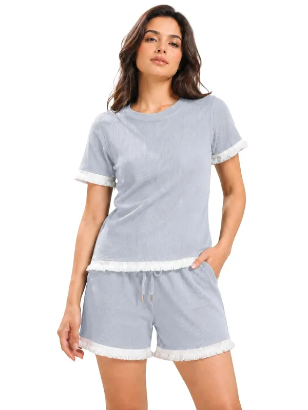 Women_S_Ribbed_T_Shirt_And_Shorts_Set