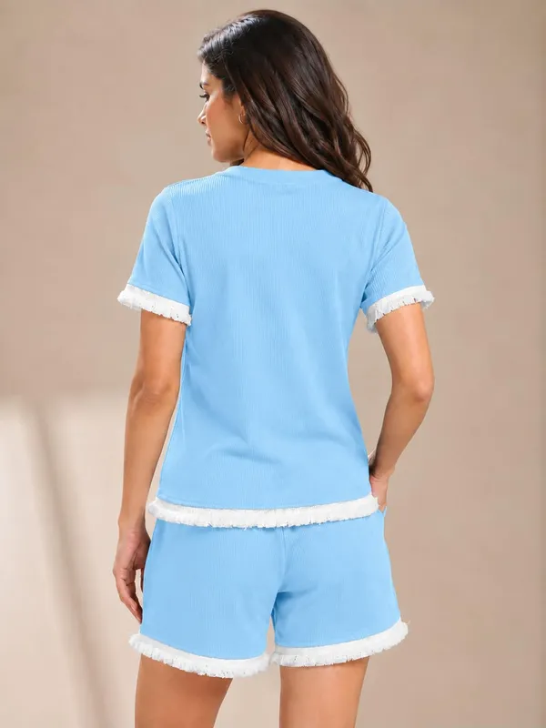 Women_S_Ribbed_T_Shirt_And_Shorts_Co_Ord_Set
