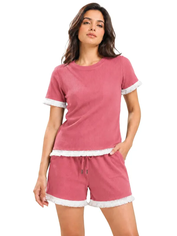 Women_S_Ribbed_T_Shirt_And_Shorts_Set