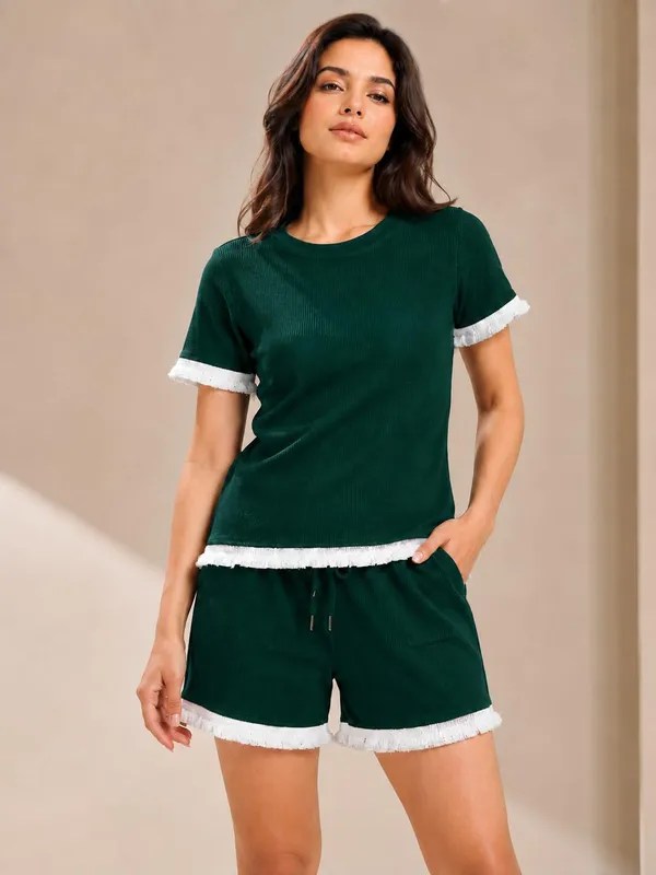 Women_S_Ribbed_T_Shirt_And_Shorts_Set