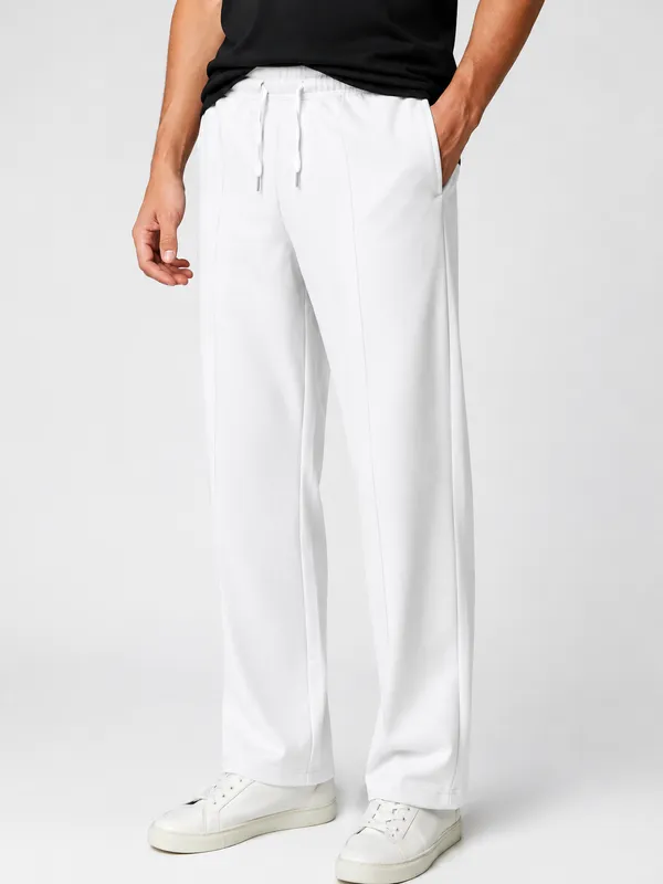 White_Polyester_Straight_Fit_Drawstring_Trousers_For_Men