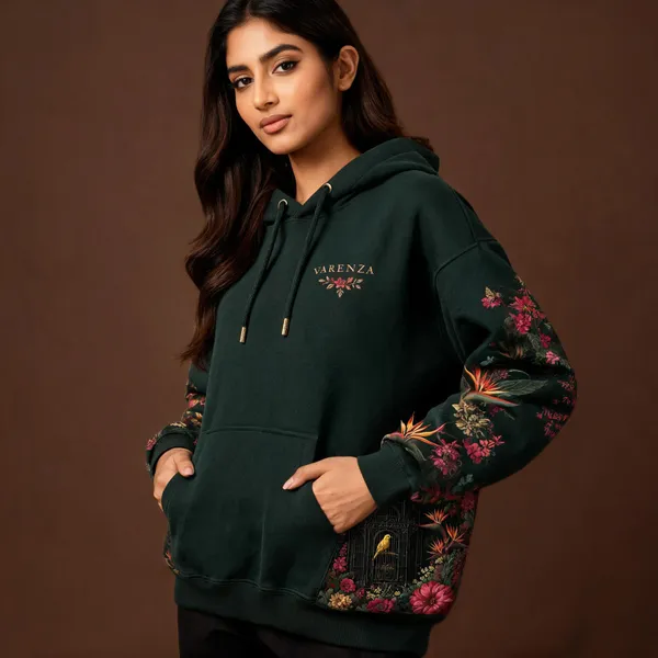 Dark_Green_Cotton_Relaxed_Fit_Botanical_Print_Pullover_Hoodie_For_Unisex