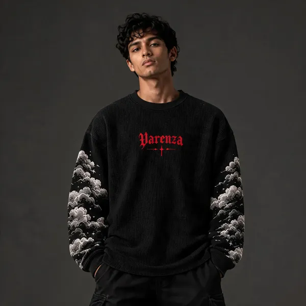 Cream_Cotton_Waffle_Oversized_Full-Sleeve_Graphic_T-Shirt_For_Unisex