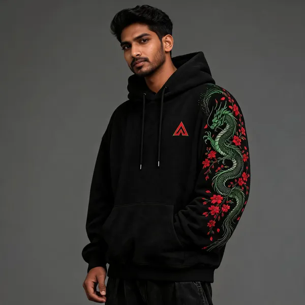 Black_Cotton_Relaxed_Fit_Dragon_Print_Pullover_Hoodie_For_Unisex