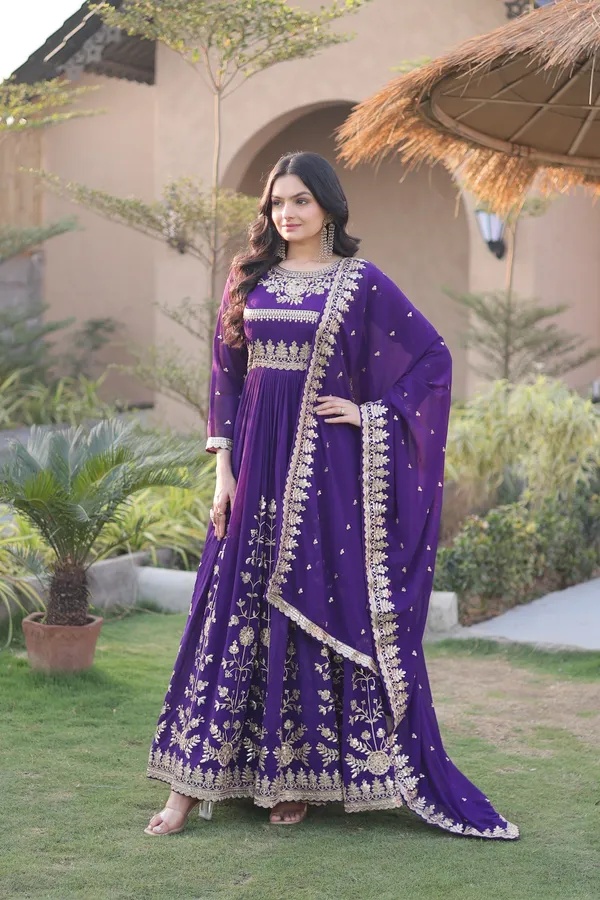Luxury_Designer_Gown_With_Dupatta_Zari_Sequins_Embroidered_Faux_Blooming_Georgette_Purple