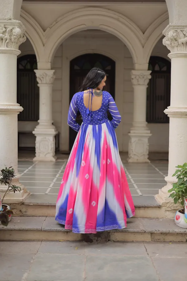 Designer_Bandhej_Gown_With_Gamthi_Embroidery_Mirror_Work