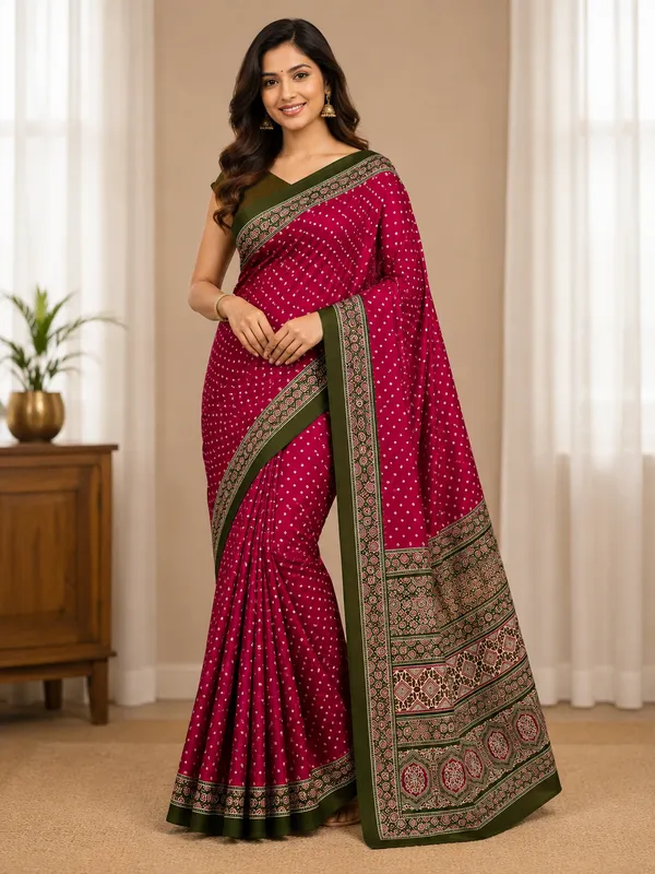 Premium_Gajji_Bandhej_Saree_Soft_Silk_Feel_With_Blouse_Maroon