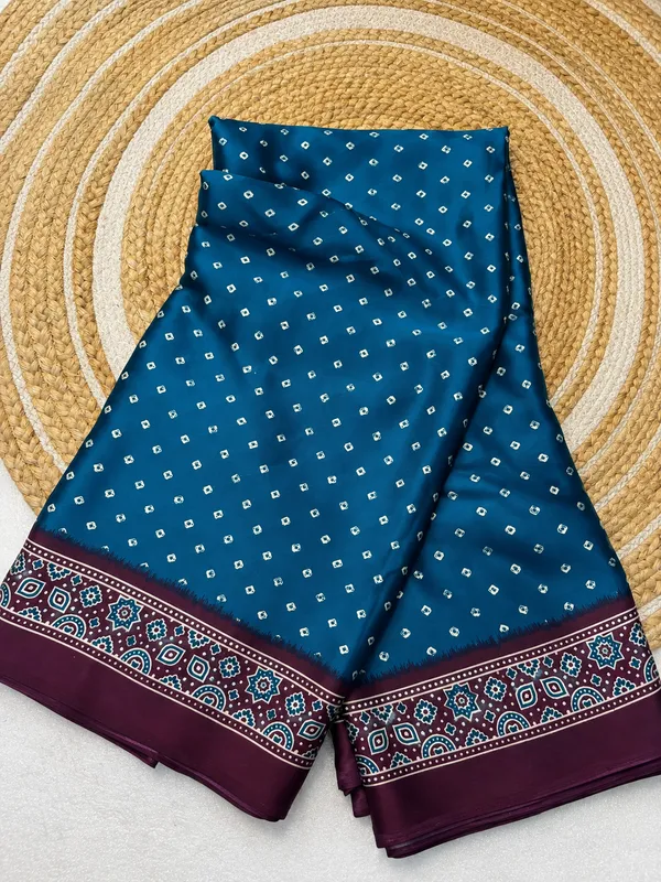 Gajji_Bandhej_Saree_Soft_Silk_Feel_With_Blouse_Peacock_Blue
