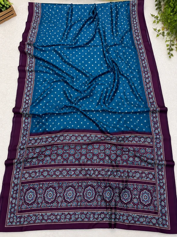 Gajji_Bandhej_Saree_Soft_Silk_Feel_With_Blouse_Peacock_Blue