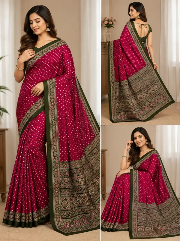 Gajji_Bandhej_Saree_Soft_Silk_Feel_With_Blouse_Red