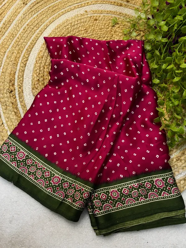 Gajji_Bandhej_Saree_Soft_Silk_Feel_With_Blouse_Red