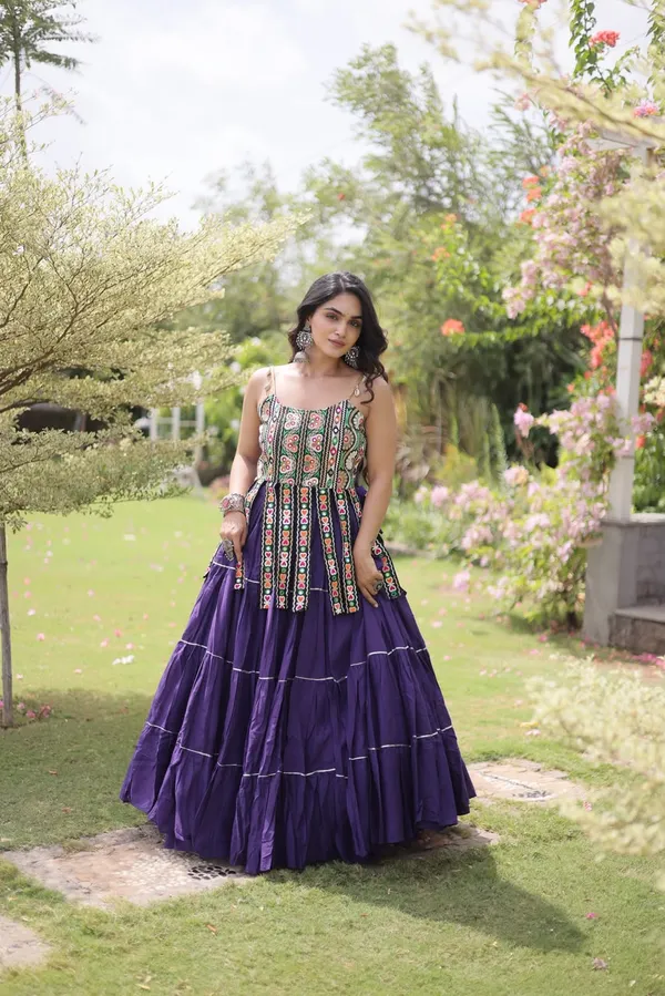 Navratri_Designer_Lehenga_Choli_2026_Kora_Cotton_With_Kutchi_Patchwork_Voilet