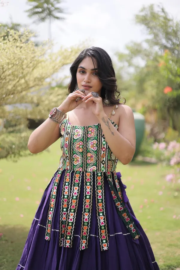 Navratri_Designer_Lehenga_Choli_2026_Kora_Cotton_With_Kutchi_Patchwork_Voilet