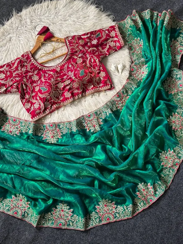 Designer_Saree_With_Readymade_Blouse_Green