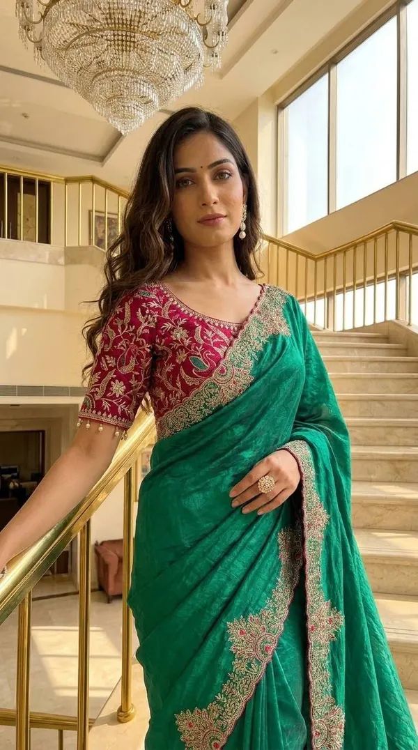 Designer_Saree_With_Readymade_Blouse_Green