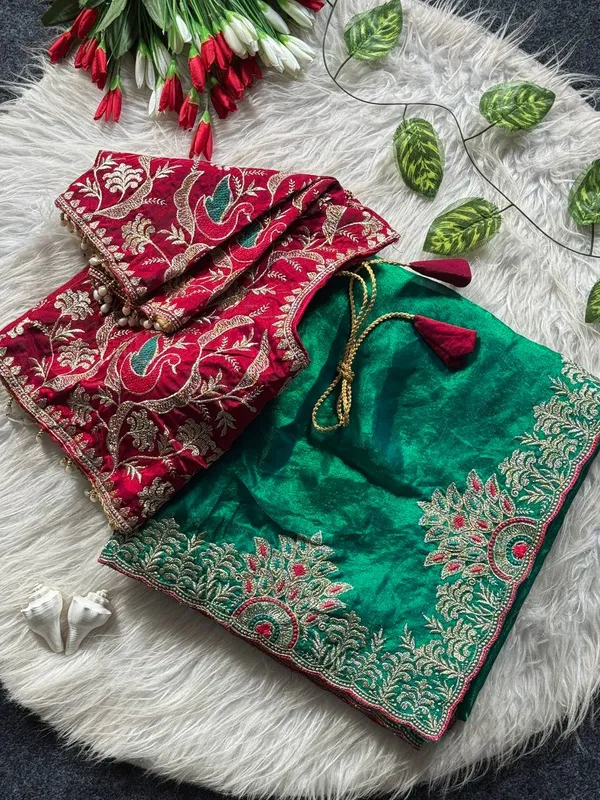 Designer_Saree_With_Readymade_Blouse_Green