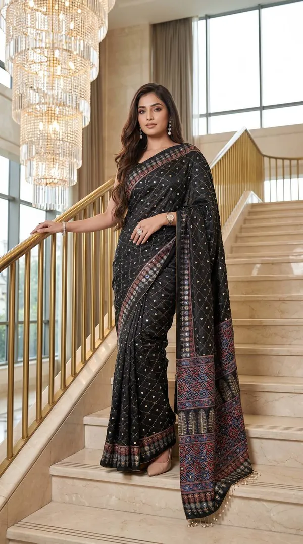 New_Arrival_Ajrakh_Mirror_Work_Saree