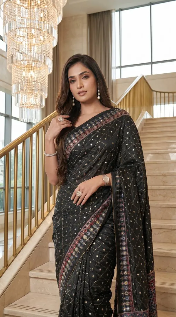 New_Arrival_Ajrakh_Mirror_Work_Saree