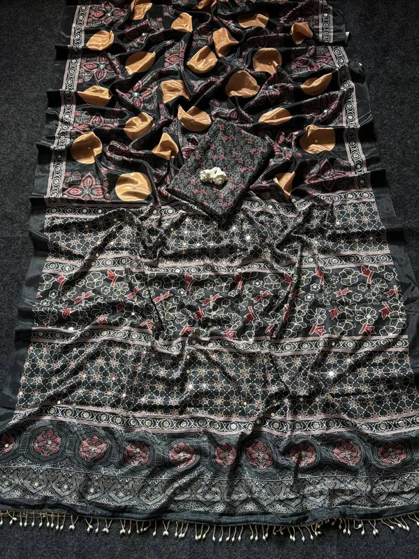 New_Arrival_Ajrakh_Mirror_Work_Saree
