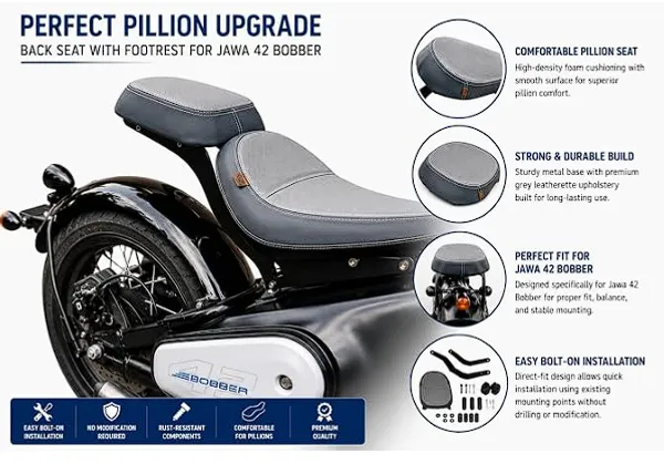 Jawa_42_Bobber_Back_Seat_with_Footrest_|_Grey_Leatherette_Pillion_Seat_|_Comfortable_Cushion_|_Durable_Metal_Base_|_Easy_Installation