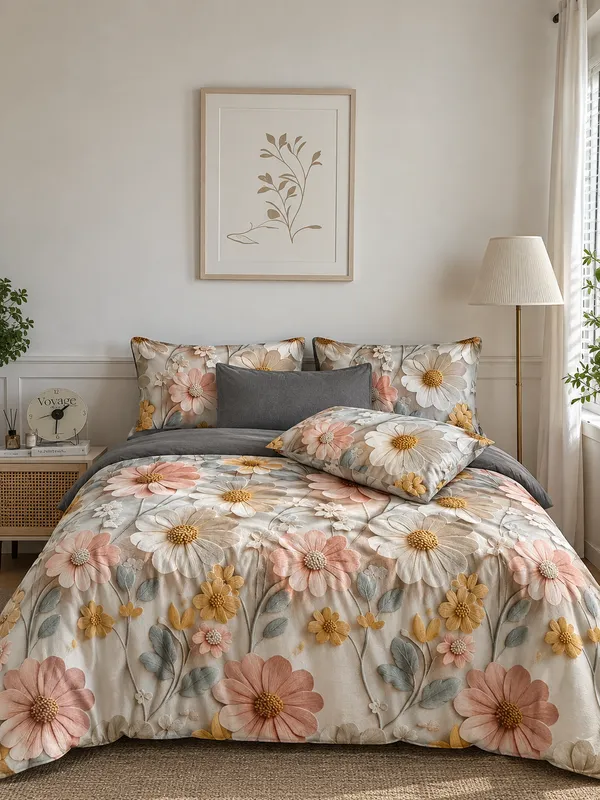Luxury_Daisy_Blossom_Glaze_Cotton_Bedsheet_Set_|_Cream,_Peach_&_Mustard_Floral_Print_|_200_Thread_Count_|_1_Bedsheet_&_2_Pillow_Covers