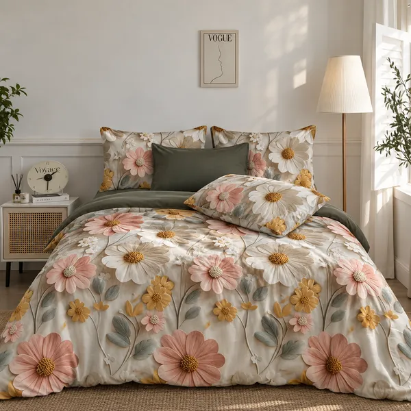 Luxury_Daisy_Blossom_Glaze_Cotton_Bedsheet_Set_|_Cream,_Peach_&_Mustard_Floral_Print_|_200_Thread_Count_|_1_Bedsheet_&_2_Pillow_Covers