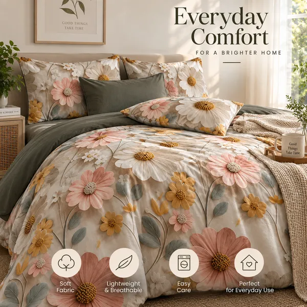 Luxury_Daisy_Blossom_Glaze_Cotton_Bedsheet_Set_|_Cream,_Peach_&_Mustard_Floral_Print_|_200_Thread_Count_|_1_Bedsheet_&_2_Pillow_Covers