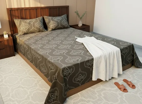 Cotton_Ethnic_Greenish_Brown_Motif_King_Size_Bedsheet_Set