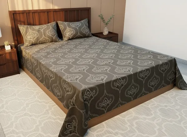 Cotton_Ethnic_Greenish_Brown_Motif_King_Size_Bedsheet_Set